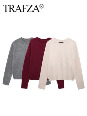 Oversized Women's Casual O-Neck Pullover Sweater for Autumn and Winter