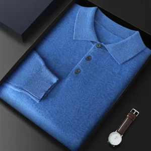Premium Men's Wool-Cashmere Polo Pullover Sweater for Business Comfort