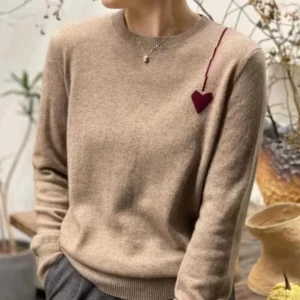 Classic O-Neck Women's 100% Pure Wool Pullover Sweater with Loose Casual Fit
