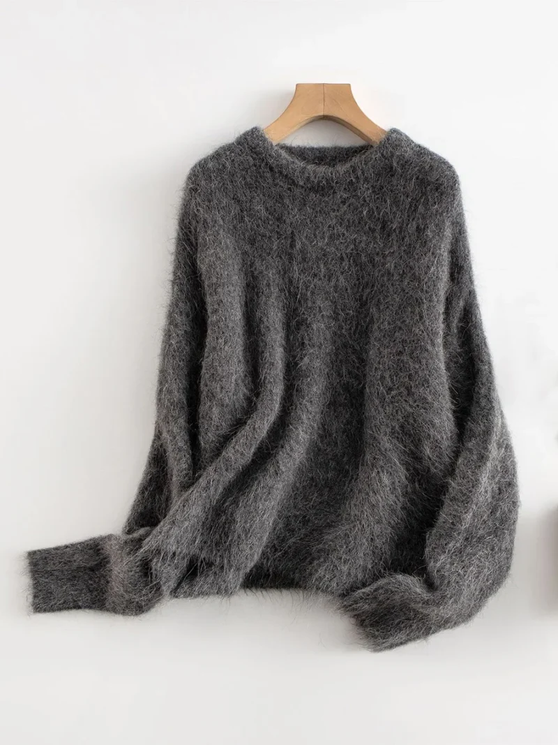 Luxury O-Neck Women's Alpaca Blend Loose Pullover Sweater for Fall Winter - Image 12