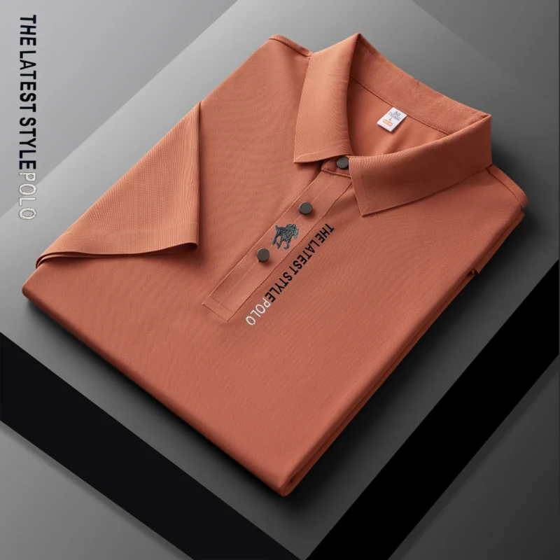 Premium Men's Ice Silk Polo Shirt with Embroidered Details for Summer Comfort - Image 8